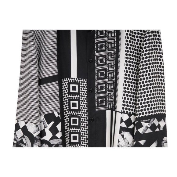 Verscae Mens Button Down Size Shirt 40 15 3/4 Black White Silk Medusa Print - Picture 2 of 11